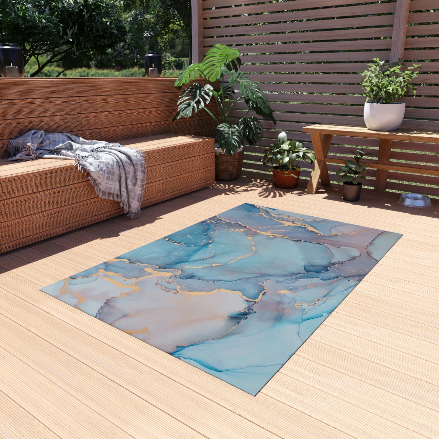 Marble Design Chenille Outdoor Rug with No-Skid Backing Cozy Outdoor Carpet Patio Decor Gazebo Rug Beachy Agate-look Pool Area Rug
