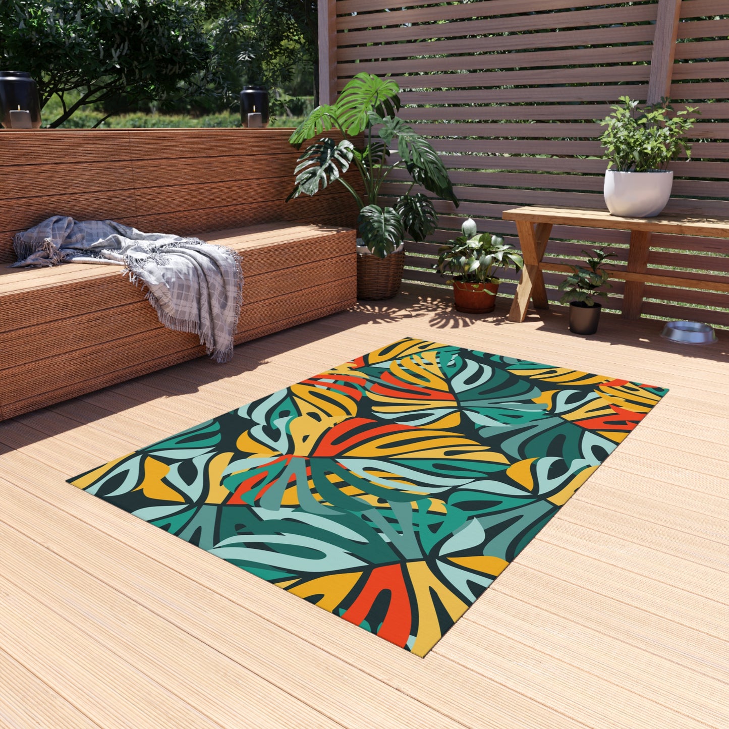 Tropical Chenille Outdoor Rug with No-Skid Backing Cozy Outdoor Carpet Patio Decor Hawaiian Floral Beachy Gazebo Rug Pool Area Decor