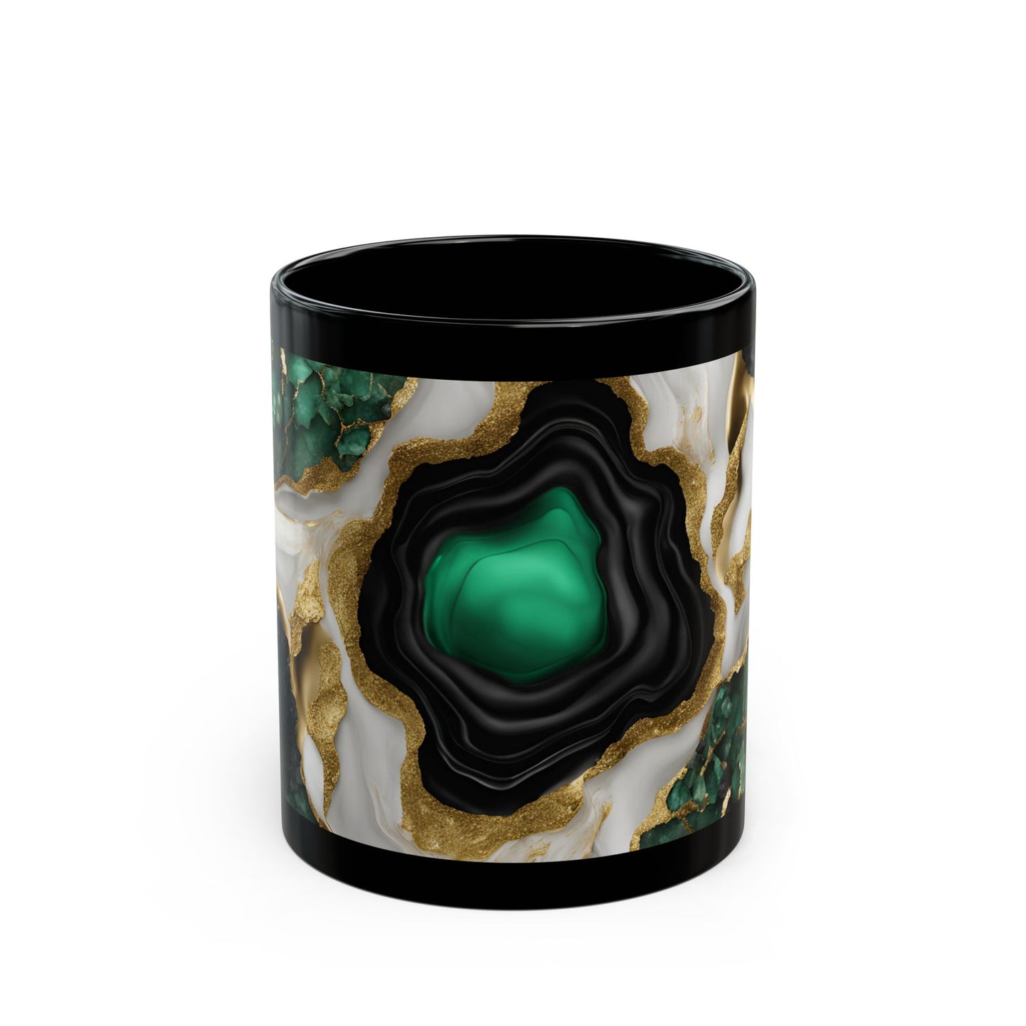 Black, White and Green Amethyst Crystal Geode Design Coffee Tea Hot Chocolate Mug Boho Gift for Nature Lover Gift Geology Rock Lover Gift