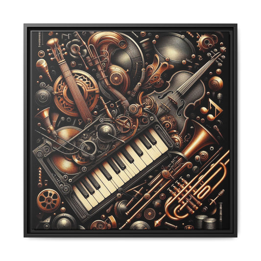 Modern Music-Themed Steampunk Style Print Abstract Design Unique Framed Canvas Print Wall Art Music Lover Gift Decor 3 frame colors