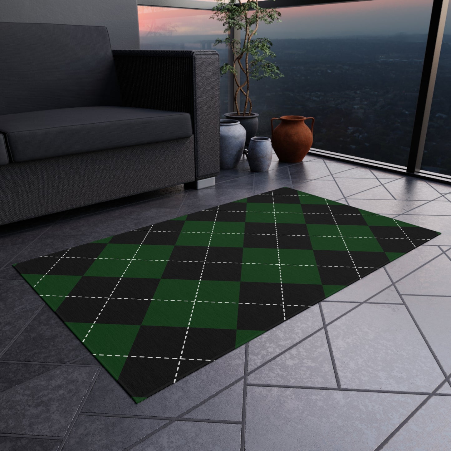 Checker Pattern Chenille Outdoor Rug with No-Skid Backing Cozy Outdoor Carpet Patio Decor Gazebo Rug Pool Area Decor Outdoor Kitchen Carpet