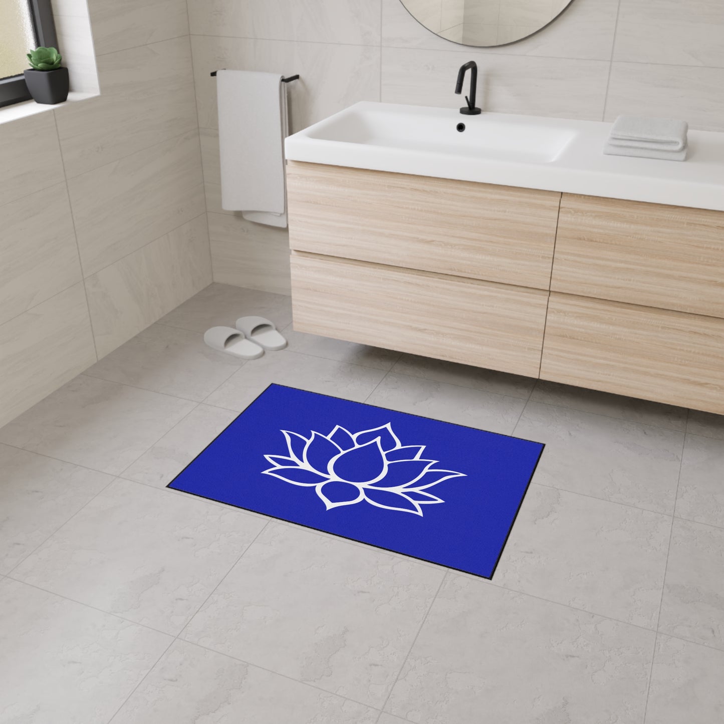 Decorative Heavy Duty Non-Slip Floor Mat Stylish Design Perfect for Entryway Kitchen Décor Blue Lotus Blossom Floral Design Rug Bathroom Mat