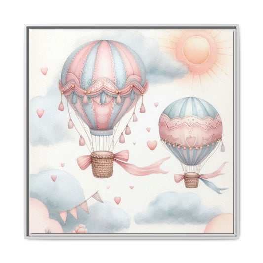 Whimsical Nursery Decor Pastel Balloon Design Art Unique Sweet Baby Room Framed Canvas Print Unisex Baby Shower Cloud Decor 3 frame colors