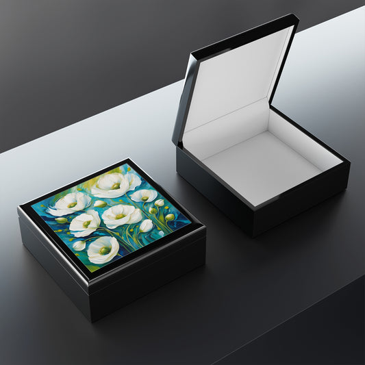 Unique Jewelry Box Floral Design Trinket Box Bedroom Dresser Decor Poppy Vanity Gift Box for Her Flower Lover - 3 colors to choose from