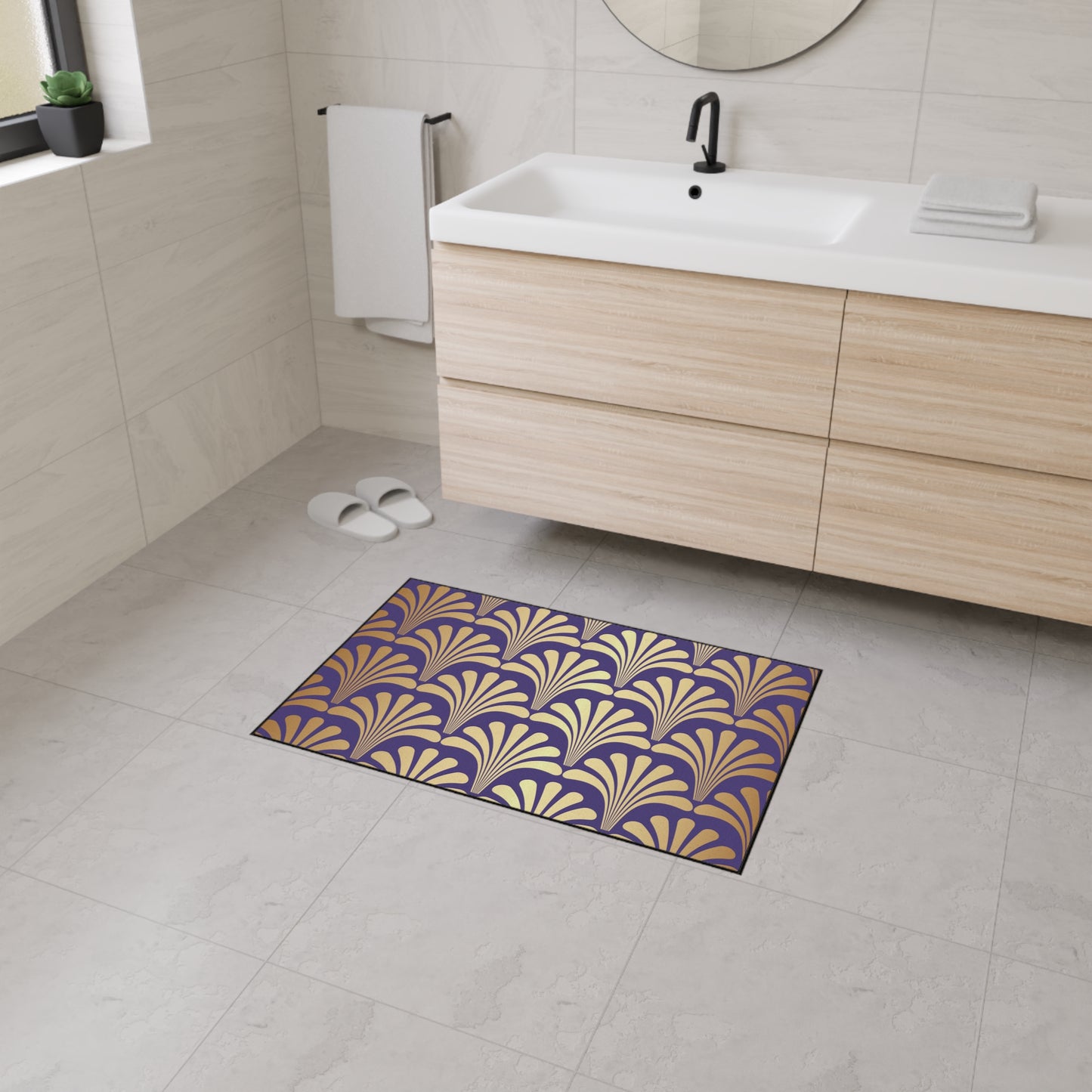 Decorative Heavy Duty Non-Slip Floor Mat Stylish Design Perfect for Entryway Kitchen Décor Purple Geometric Floral Design Rug Bathroom Mat