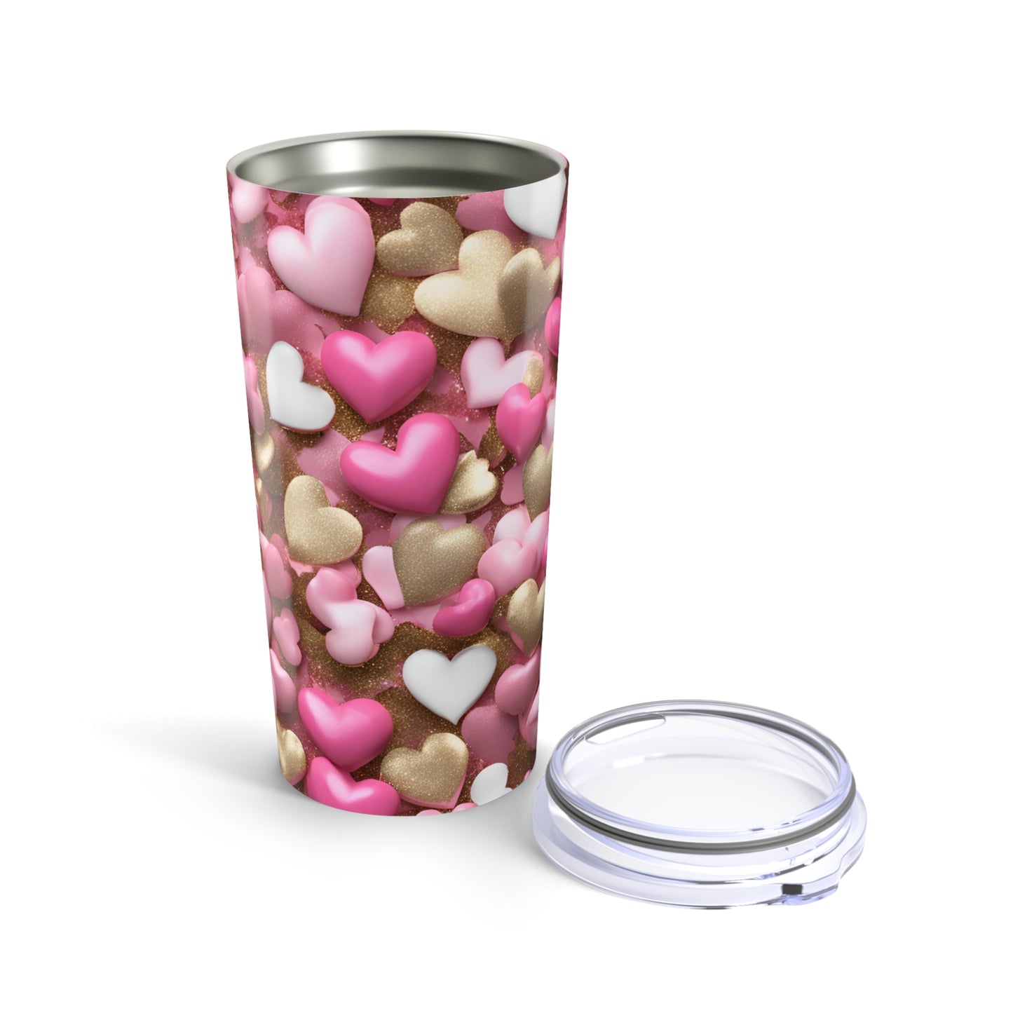 Pink and Gold Pearl Hearts Tumbler Valentine's Gift for Her Love Friendship Gift Tumbler Gemstone Lover Rhinestone Crystal Design Tumbler