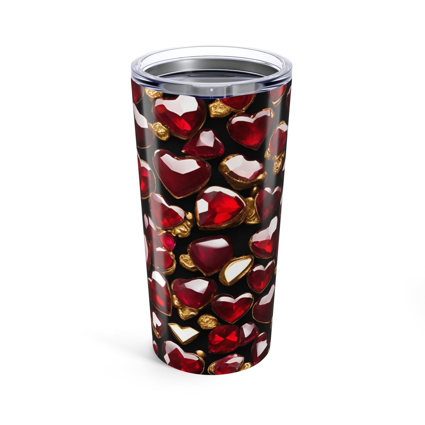 Ruby and Gold Hearts Tumbler Valentine's Gift for Her Love Friendship Gift Tumbler Gemstone Lover Rhinestone Crystal Design Tumbler