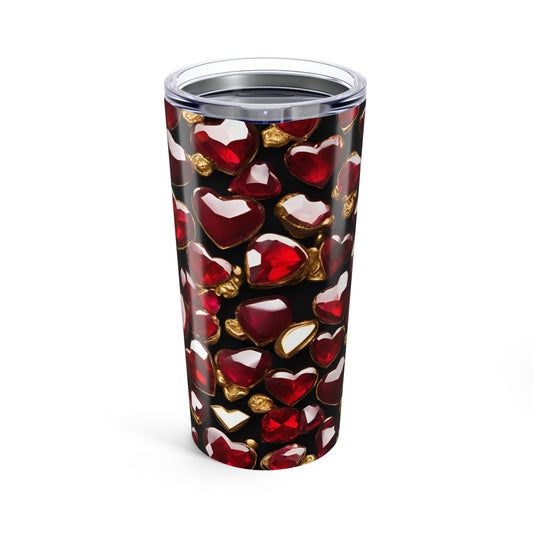Ruby and Gold Hearts Tumbler Valentine's Gift for Her Love Friendship Gift Tumbler Gemstone Lover Rhinestone Crystal Design Tumbler