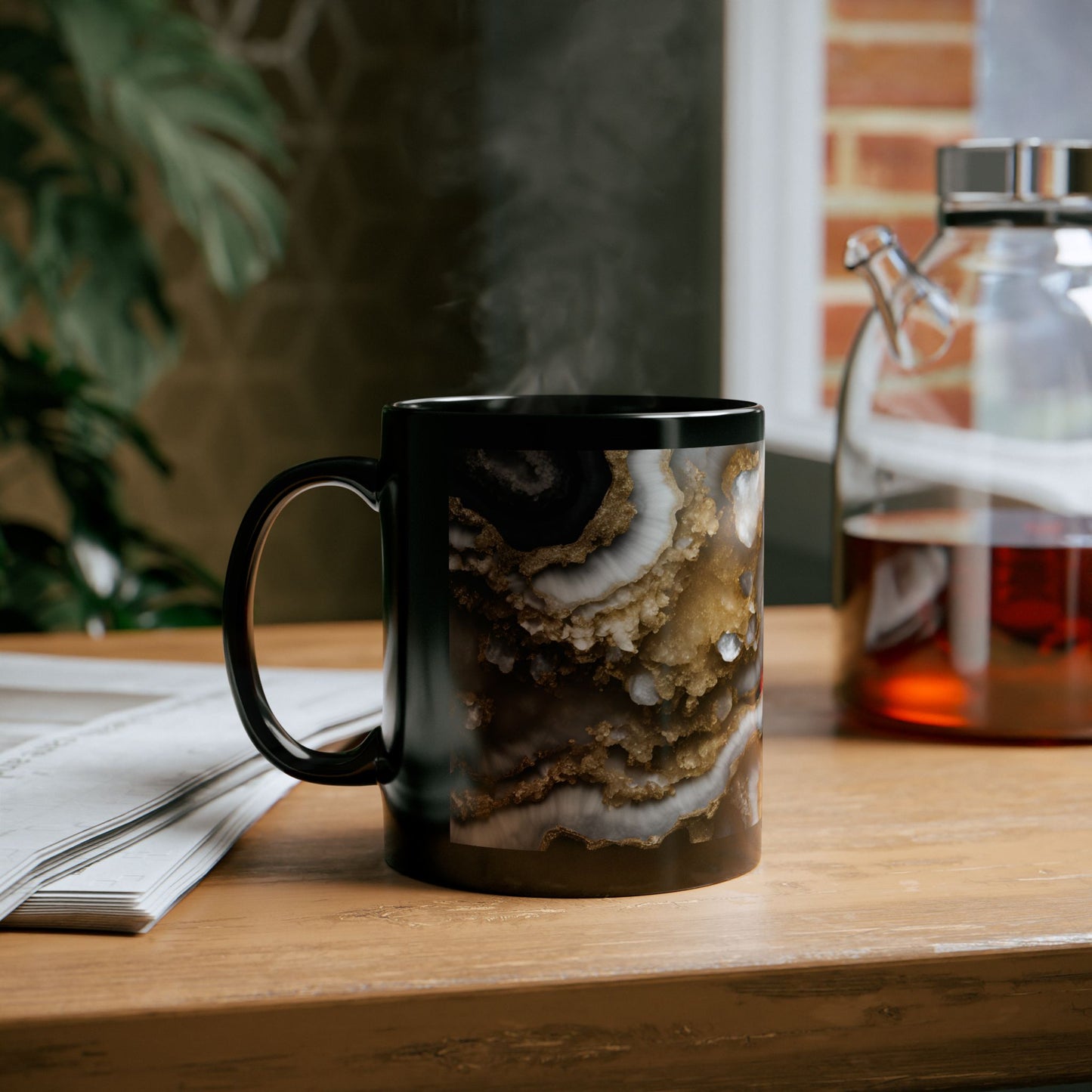 Black, White and Gold Crystal Geode Design Coffee Tea Hot Chocolate Mug Boho Gift for Her Nature Lover Gift Geology Rock Lover Gift