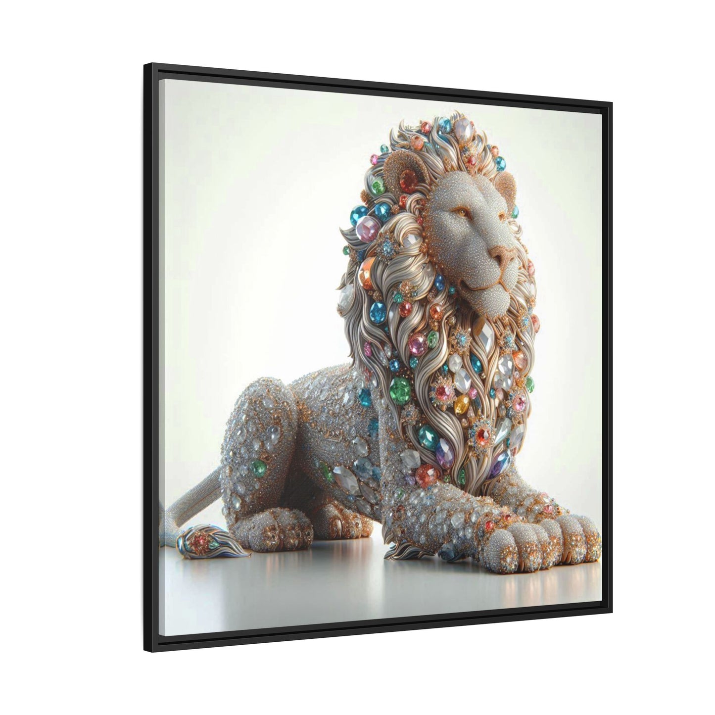 Bejeweled Lion Framed Canvas Print Wall Art Unique Fashion Designer Haute Couture Fashionista Animal Lover Gift Decor 3 Frame Colors