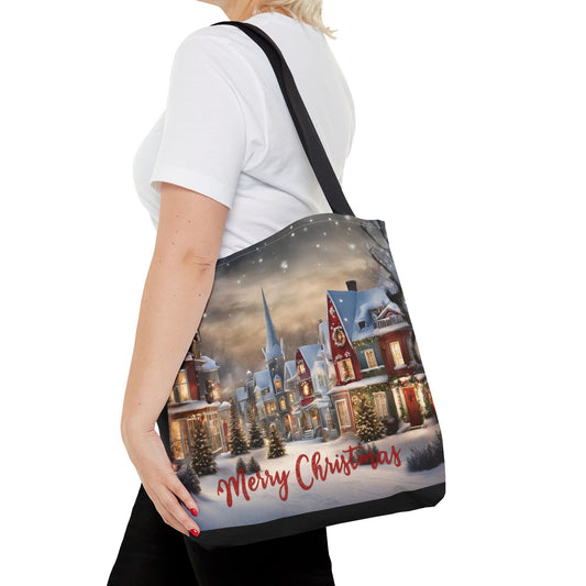 Christmas Tote Bag Holiday Cheer Gift Glam Winter Accessory Reusable Snowy Winter Town Shopping Bag Xmas Joy Gift Unisex Bag for Him Her