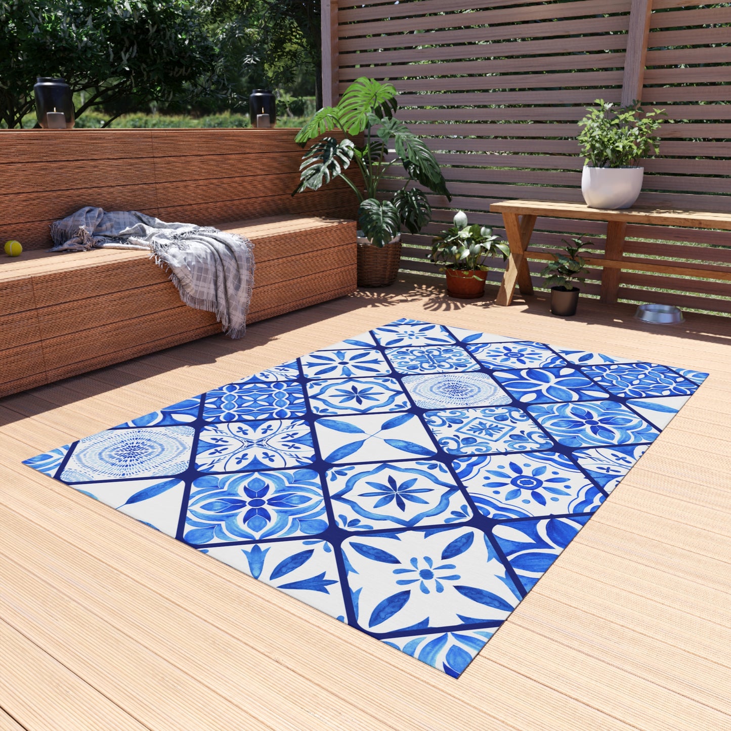 Chenille Print Pattern Outdoor Rug with No-Skid Backing Cozy Outdoor Carpet Patio Decor Gazebo Rug Pool Area Decor Outdoor Kitchen Carpet