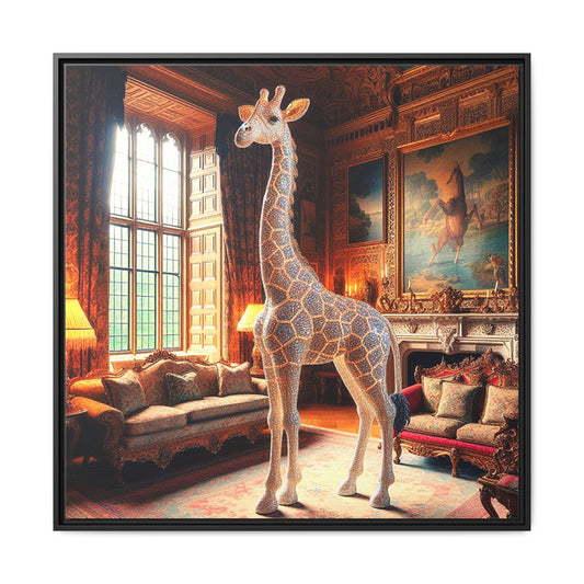 Bejeweled Giraffe Framed Canvas Print Wall Art Unique Fashion Designer Haute Couture Fashionista Animal Lover Gift Decor 3 Frame Colors