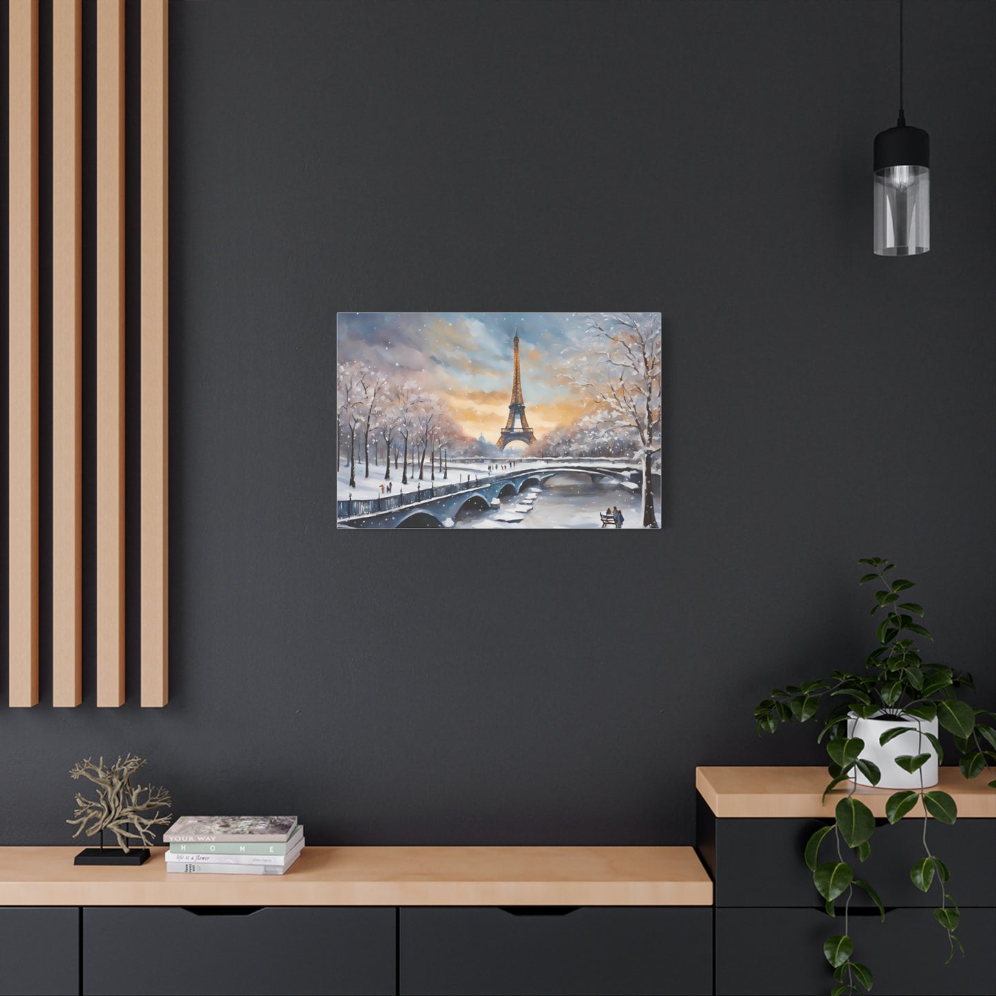 Eiffel Tower in Winter Print Wall Art Matte Stretched Canvas Paris Lover Gift Winter in France