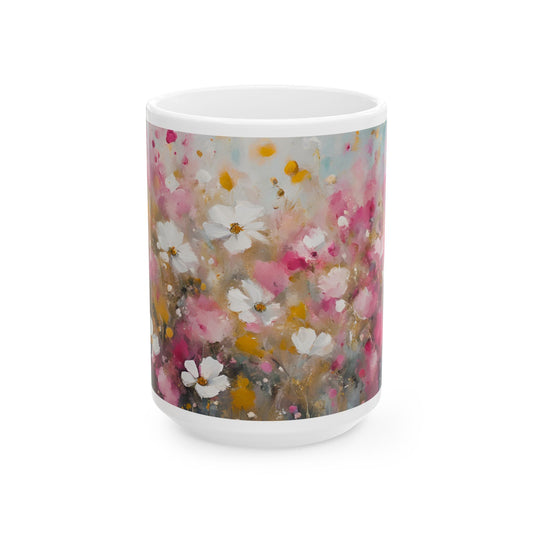 Boho Wildflowers Cottagecore 15-oz Coffee Mug Pressed Flowers Pastel Floral Nature Mug Wildflower Tea Cup Flower Garden Lover Gift for Her