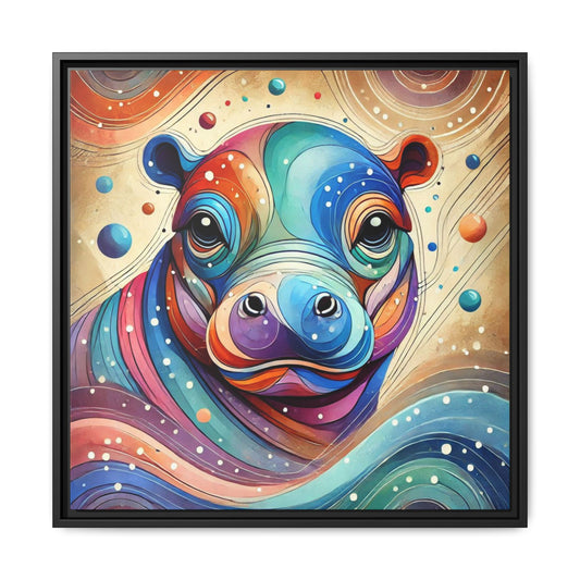 Modern Hippo Print Abstract Design Unique Framed Canvas Print Baby Hippo Wall Art Animal Lover Gift Nature Lover Decor 3 frame colors