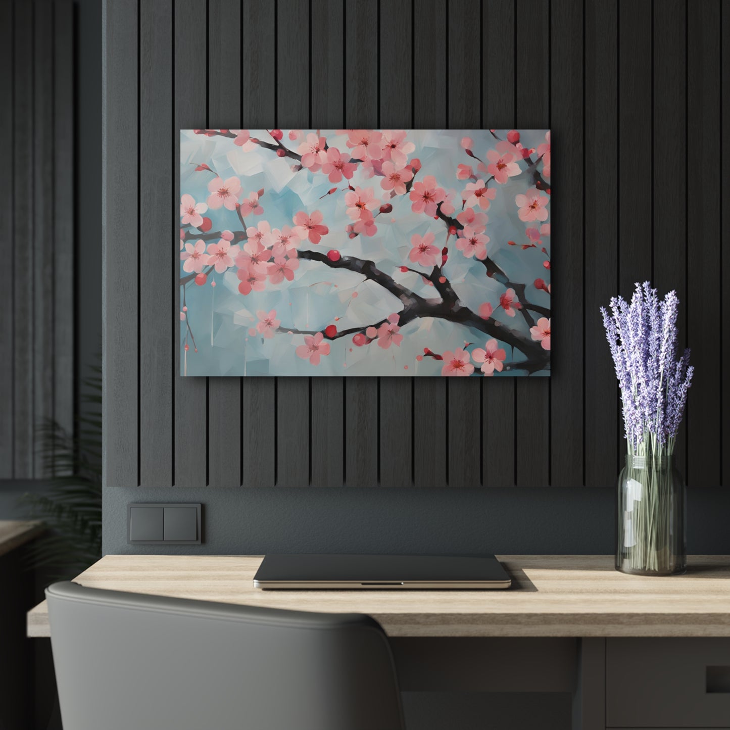 Large Floral Design Acrylic Print with French Cleat Nature Lover Wall Art Flower Lover Gift Artwork Modern Plum Cherry Blossom Home Decor