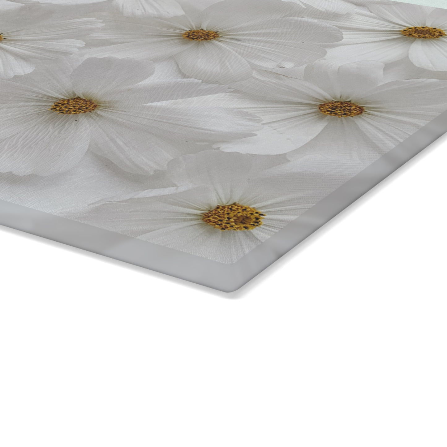 Kitchen Decor Glass Cutting Board Serving Tray with Daisies Design Cutting Board Gift for Home Cook Pressed Flowers Charcuterie Board