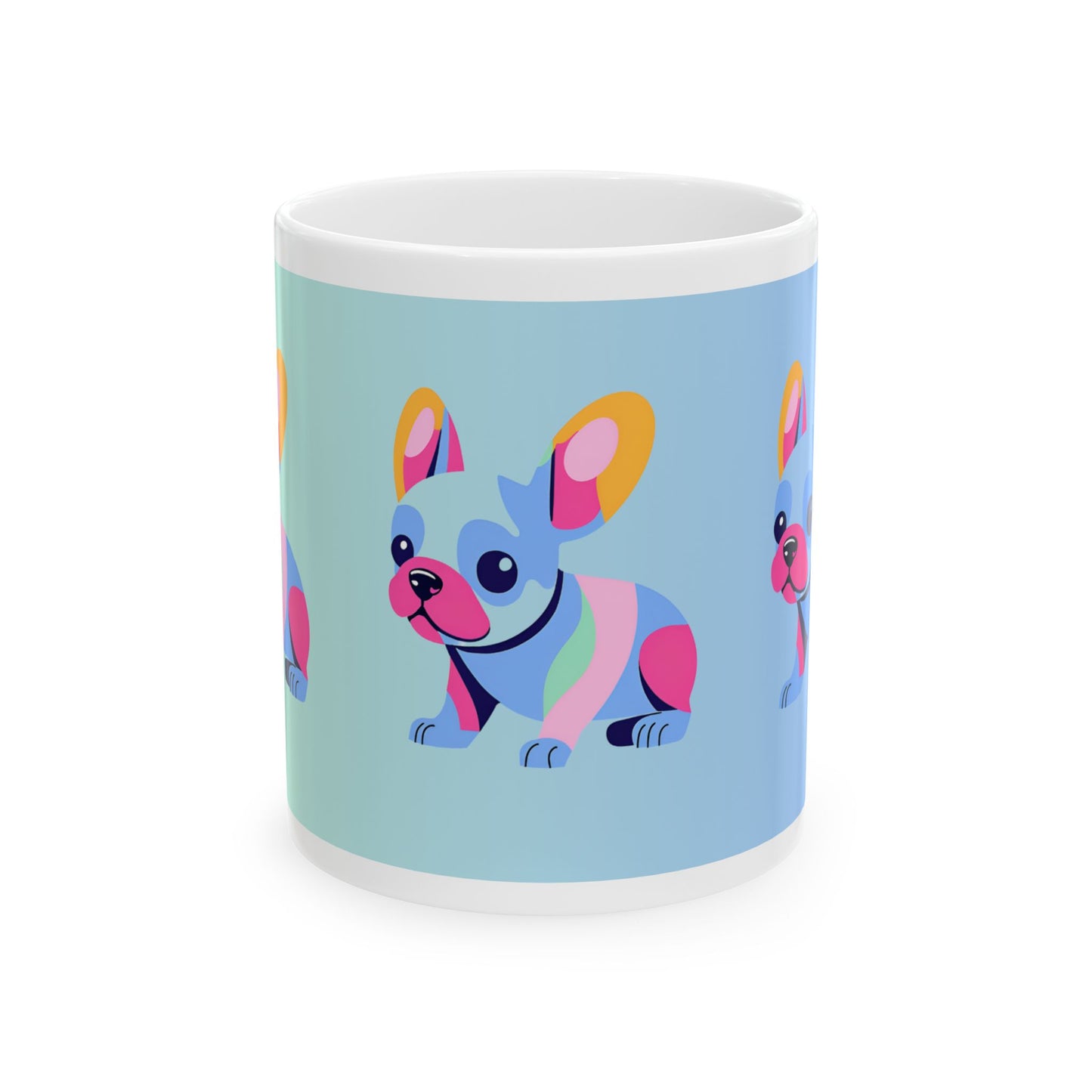 Cute Frenchie Puppy Baby Blue and Mint Green Ceramic Coffee Tea or Hot Chocolate Mug