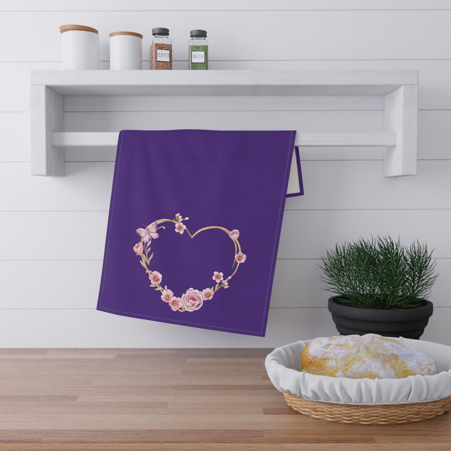 Floral Heart Pastel Kitchen Tea Towel Durable Hand Towel Gift for Flower Lover Whimsical Home Decor Decorative Kitchen Cotton Twill