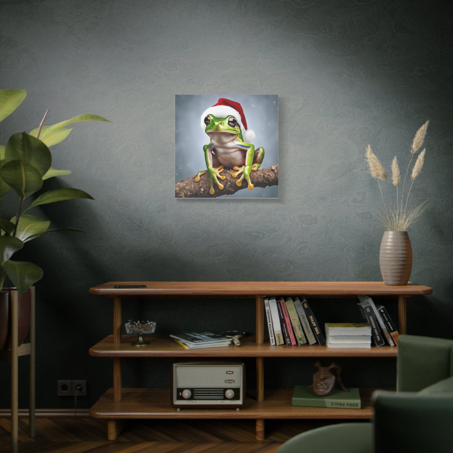 Christmas Tree Frog Print Wall Art | Matte Canvas, Stretched, 1.25" | Santa Hat | Animal Lover | Holiday Gift |