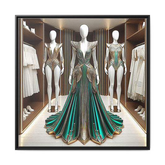 Futuristic Bodycon Runway Dress Framed Canvas Print Wall Art Unique Fashion Designer Style Haute Couture Fashionista Gift 3 Frame Colors