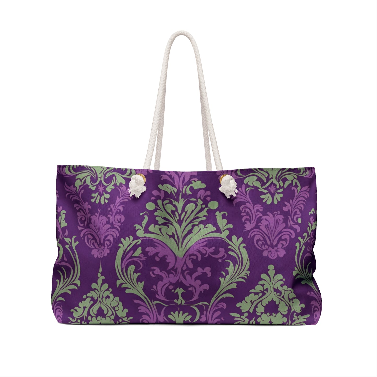 Elegant Damask Weekender Bag | Beach Bag | Overnight Bag | Shopping Bag | Royal Purple | Tote Bag |