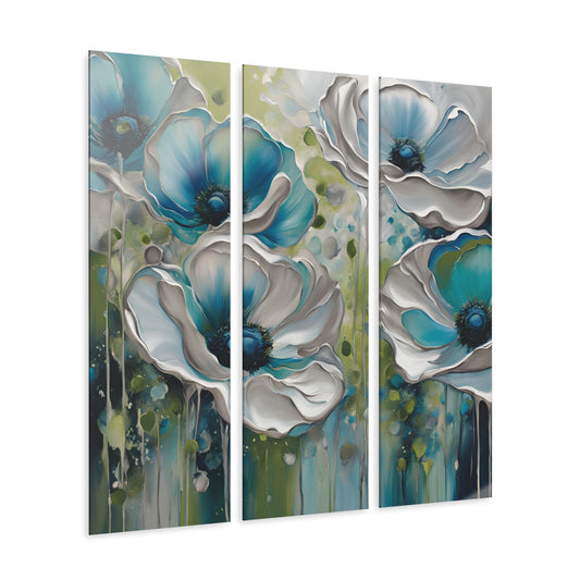 Modern Art Style Poppy Design Triptych Acrylic Print Floral Wall Art Unique Cottage Core Flower Theme 3-Panel Fairycore Decor
