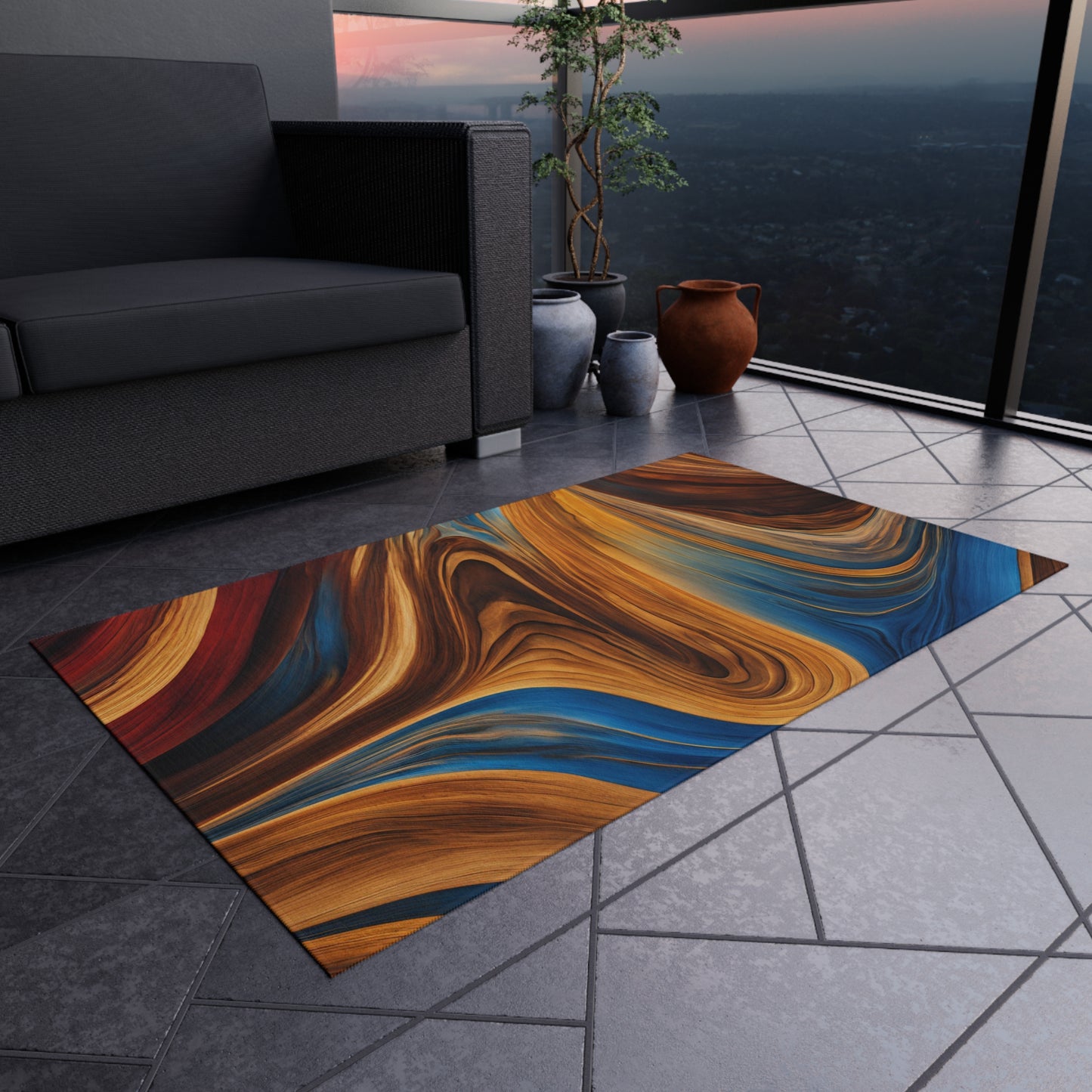 Modern Chenille Outdoor Rug with No-Skid Backing Cozy Outdoor Carpet Patio Decor Gazebo Rug Pool Area Decor Outdoor Kitchen Carpet