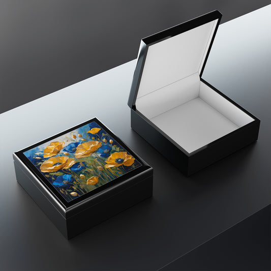 Unique Jewelry Box Floral Design Trinket Box Bedroom Dresser Decor Poppy Vanity Gift Box for Her Flower Lover - 3 colors to choose from