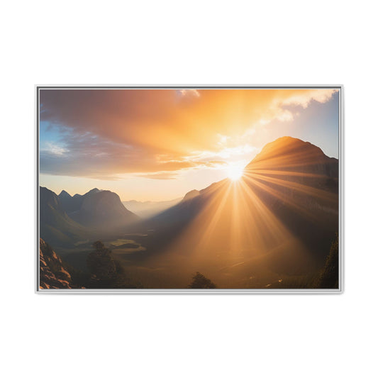 Sunrise in the Mountains Print Outdoors Design Unique Framed Canvas Print Wall Art Gift Nature Lover Contemporary Decor 3 frame colors