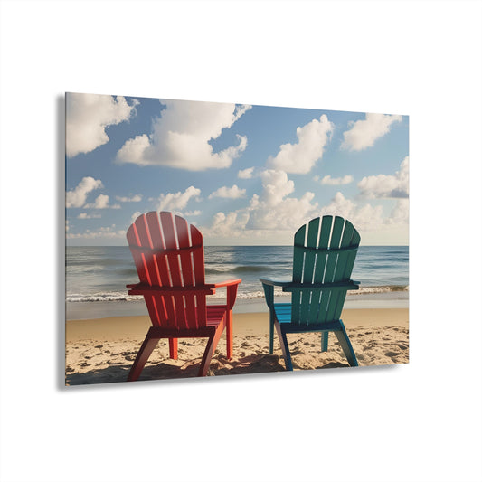 Large Chairs on the Beach Acrylic Print with French Cleat Ocean Lover Wall Art Beachy Gift Nature Lover Artwork Modern Home Decor