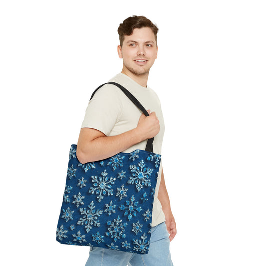 Snowflake Christmas Tote Bag Holiday Cheer Gift Glam Winter Accessory Reusable Winter Tree Shopping Bag Xmas Joy Gift Unisex Bag for Him Her