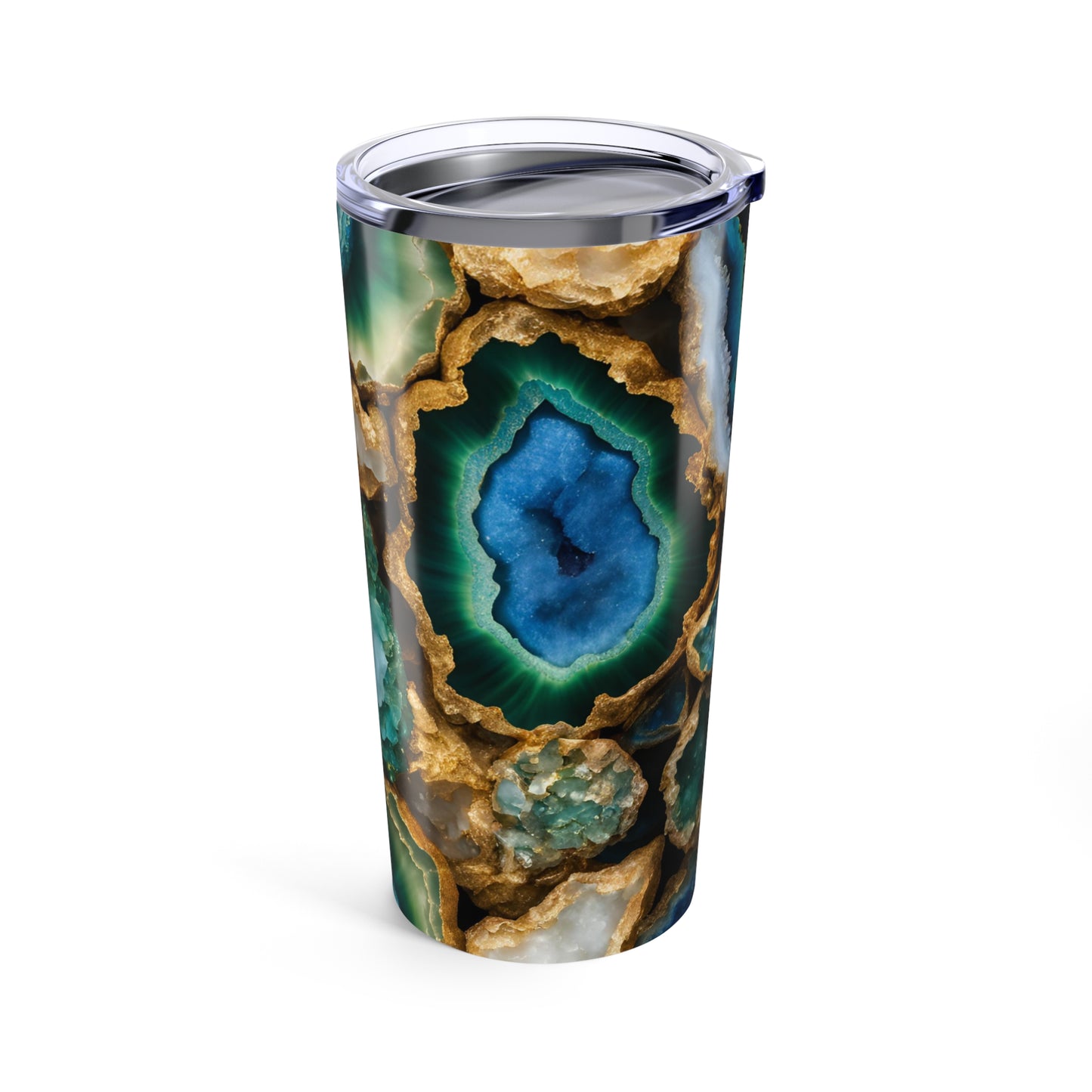 Blue and Green Amethyst Crystal Geode Design 20 oz Tumbler Nature Lover Gift Geology Rock Lover Insulated Stainless Hot or Cold Tumbler