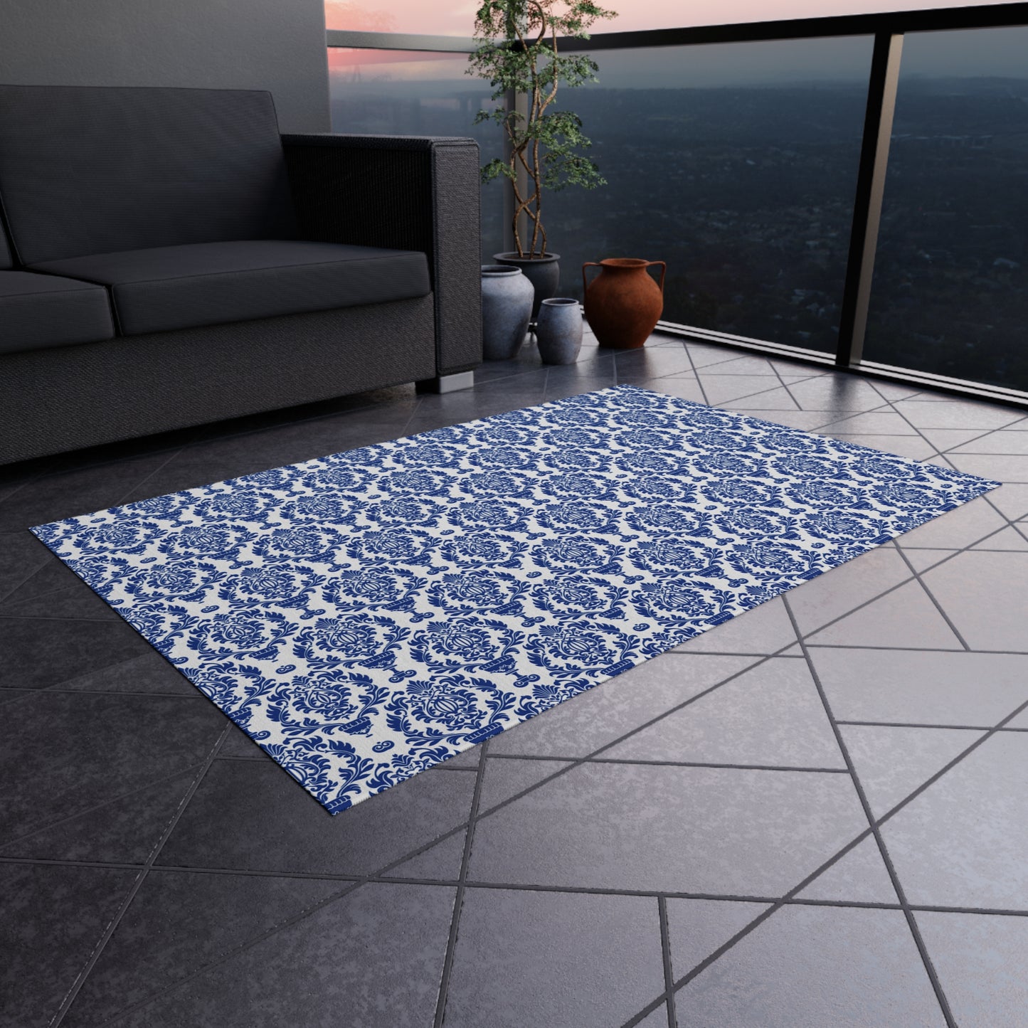 Chenille Print Pattern Outdoor Rug with No-Skid Backing Cozy Outdoor Carpet Patio Decor Gazebo Rug Pool Area Decor Outdoor Kitchen Carpet