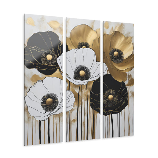 Modern Art Style Poppy Design Triptych Acrylic Print Floral Wall Art Unique Cottage Core Pencil Flower Theme 3-Panel Fairycore Decor