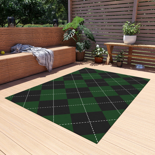 Checker Pattern Chenille Outdoor Rug with No-Skid Backing Cozy Outdoor Carpet Patio Decor Gazebo Rug Pool Area Decor Outdoor Kitchen Carpet