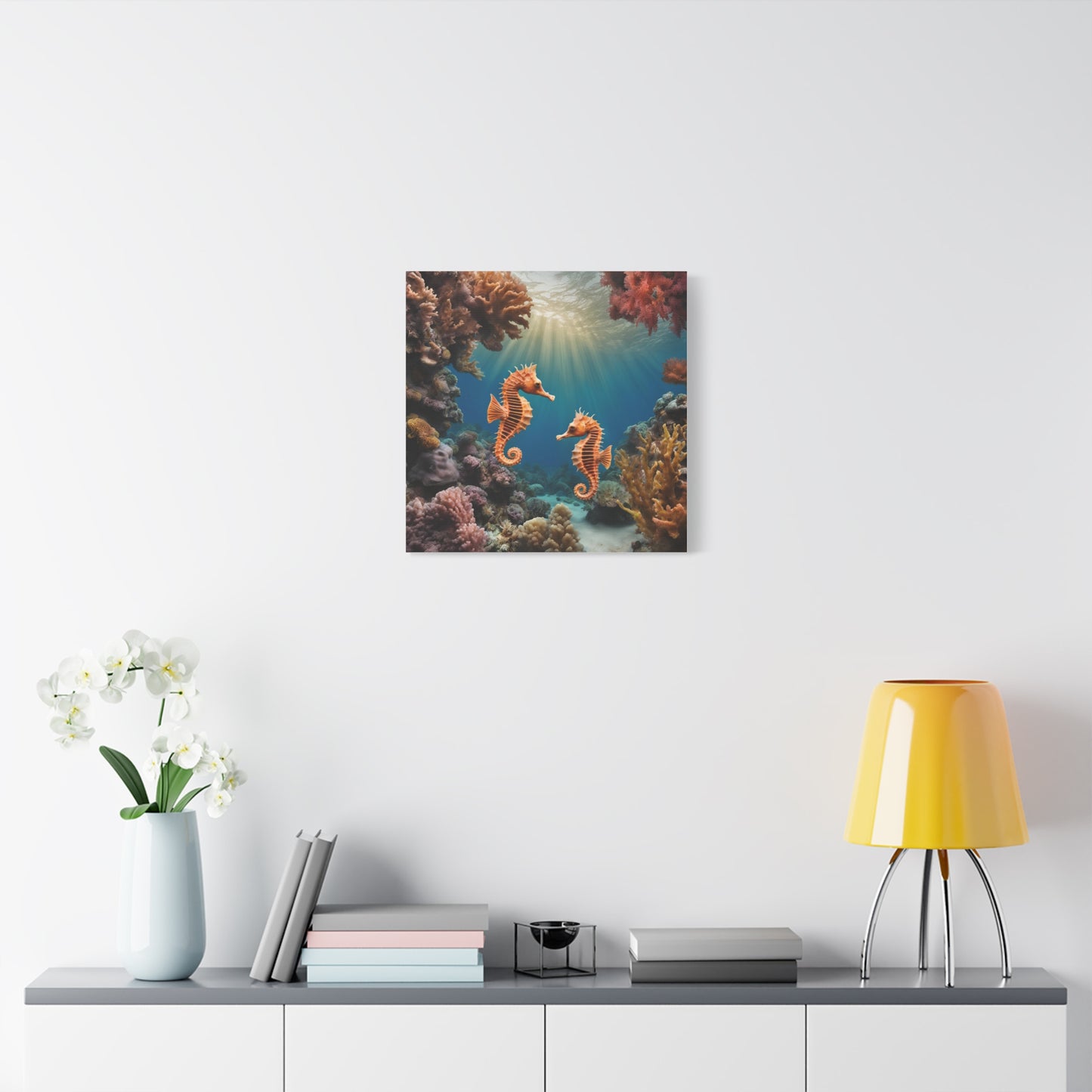 Underwater Canvas Print Wall Art Oceanic Artwork Coral Picture Fish Art Seahorse Kids Room Art Bathroom Art Child Print Home Decor