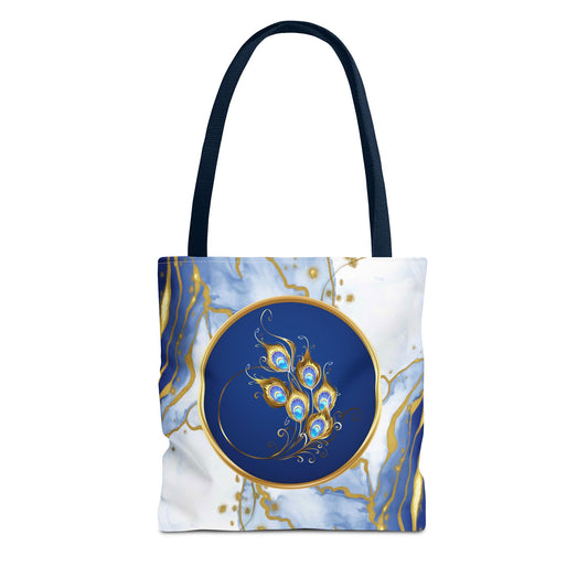 Abstract Peacock Feather Tote Bag | Carryall | Modern Art | Blue and Gold Marble | Art Lover Gift |