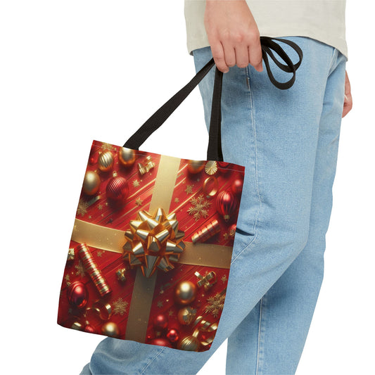 Gift Wrapped Design Christmas Tote Bag Holiday Cheer Gift Winter Accessory Reusable Winter Shopping Bag Xmas Joy Gift Unisex Bag for Him Her