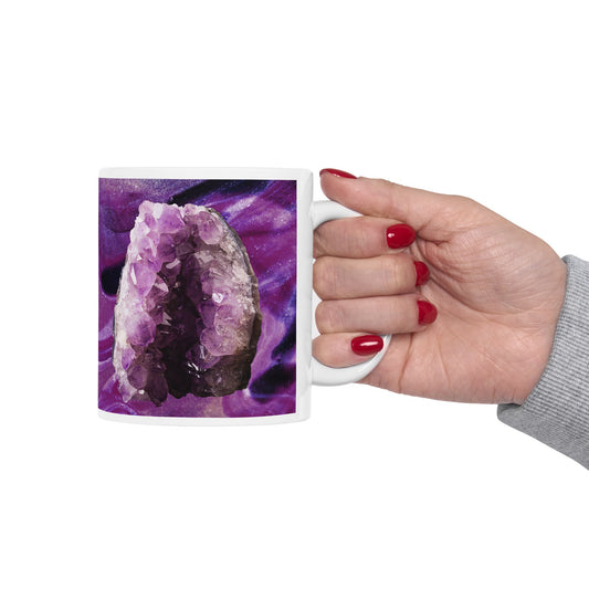 Purple Quartz Crystal Geode Design Coffee Tea Mug Cottage Core Boho Gemologist Gift for Her Nature Lover Rock Gift