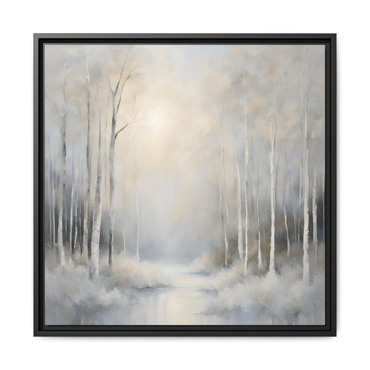 Modern Abstract White Forest Design Unique Framed Canvas Wall Art Ocean Beach Gift Nature Lover Gift 3 frame colors