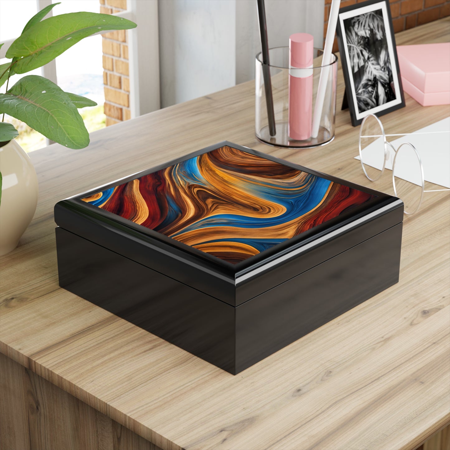 Unique Art Print Design Jewelry Box Trinket Box Bedroom Dresser Decor Vanity Gift Box - 3 colors to choose from
