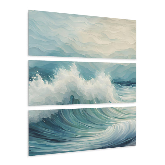Modern Ocean Wave Design Triptych Acrylic Sea Lover Print Wall Art Unique Abstract Style Art Oceanic 3-Panel Beachy Wall Decor