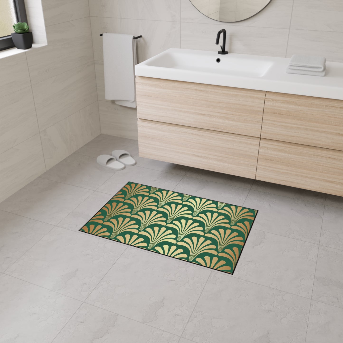 Decorative Heavy Duty Non-Slip Floor Mat Stylish Design Perfect for Entryway Kitchen Décor Green Floral Geometric Design Rug Bathroom Mat