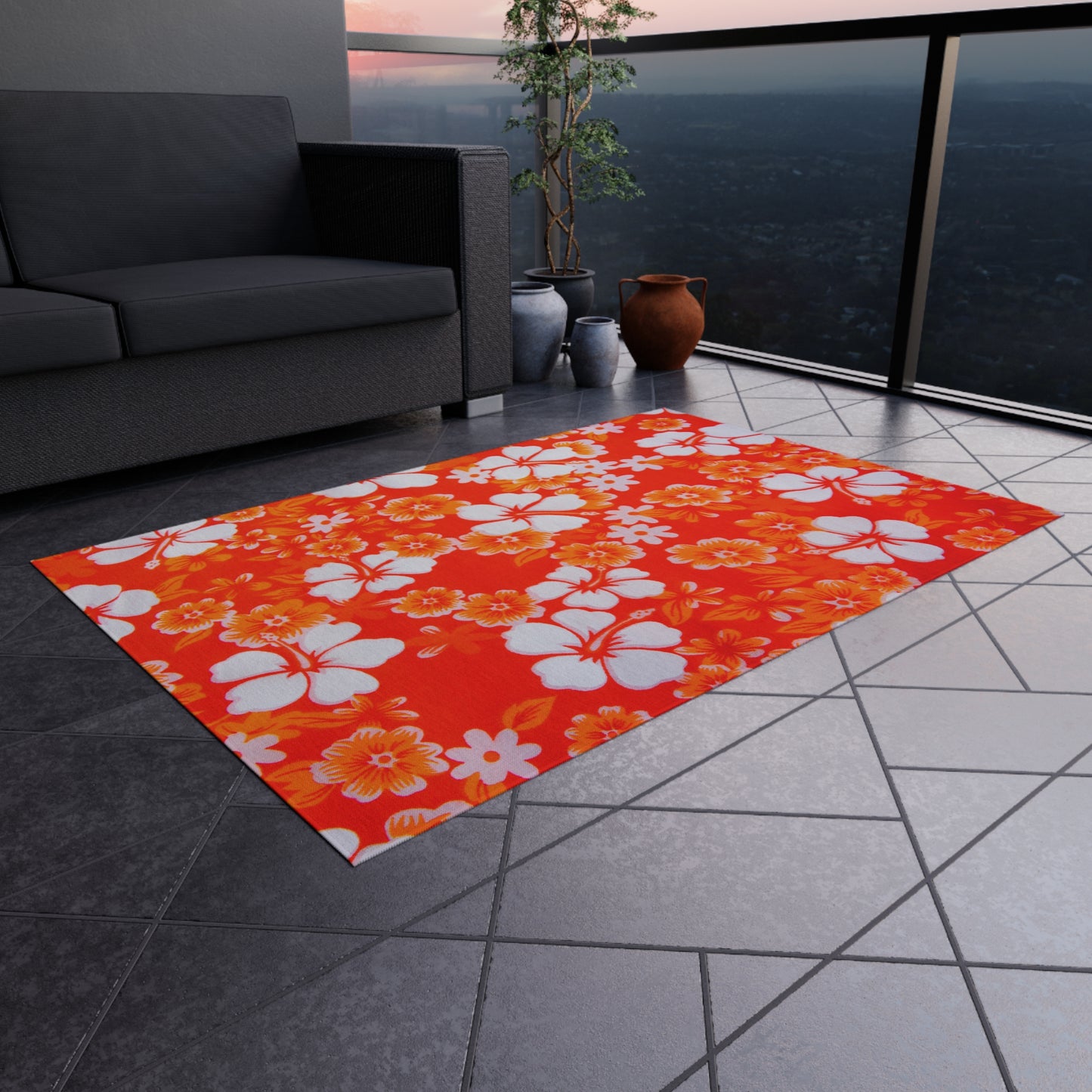 Tropical Chenille Outdoor Rug with No-Skid Backing Cozy Outdoor Carpet Patio Decor Hawaiian Floral Beachy Gazebo Rug Pool Area Decor