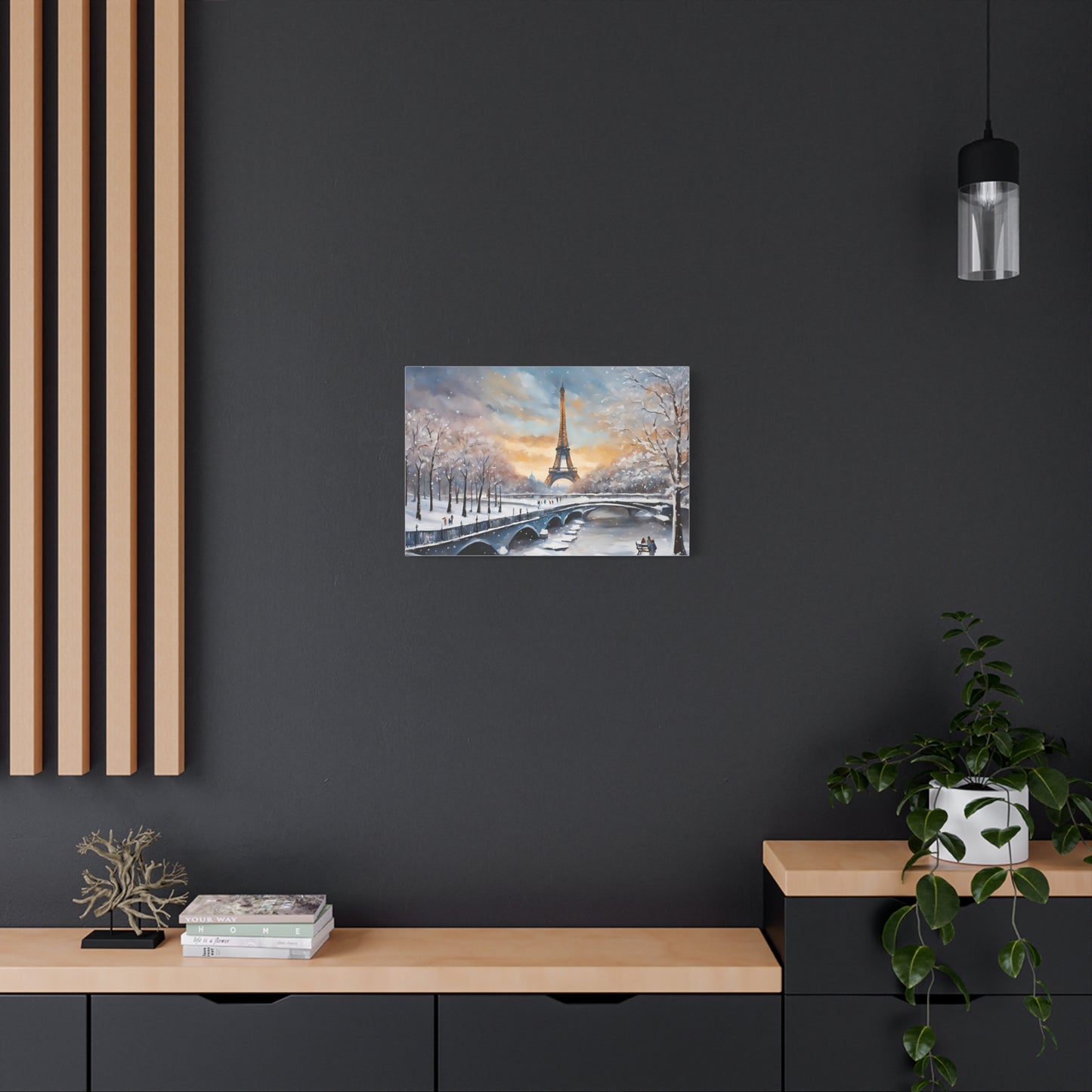 Eiffel Tower in Winter Print Wall Art Matte Stretched Canvas Paris Lover Gift Winter in France