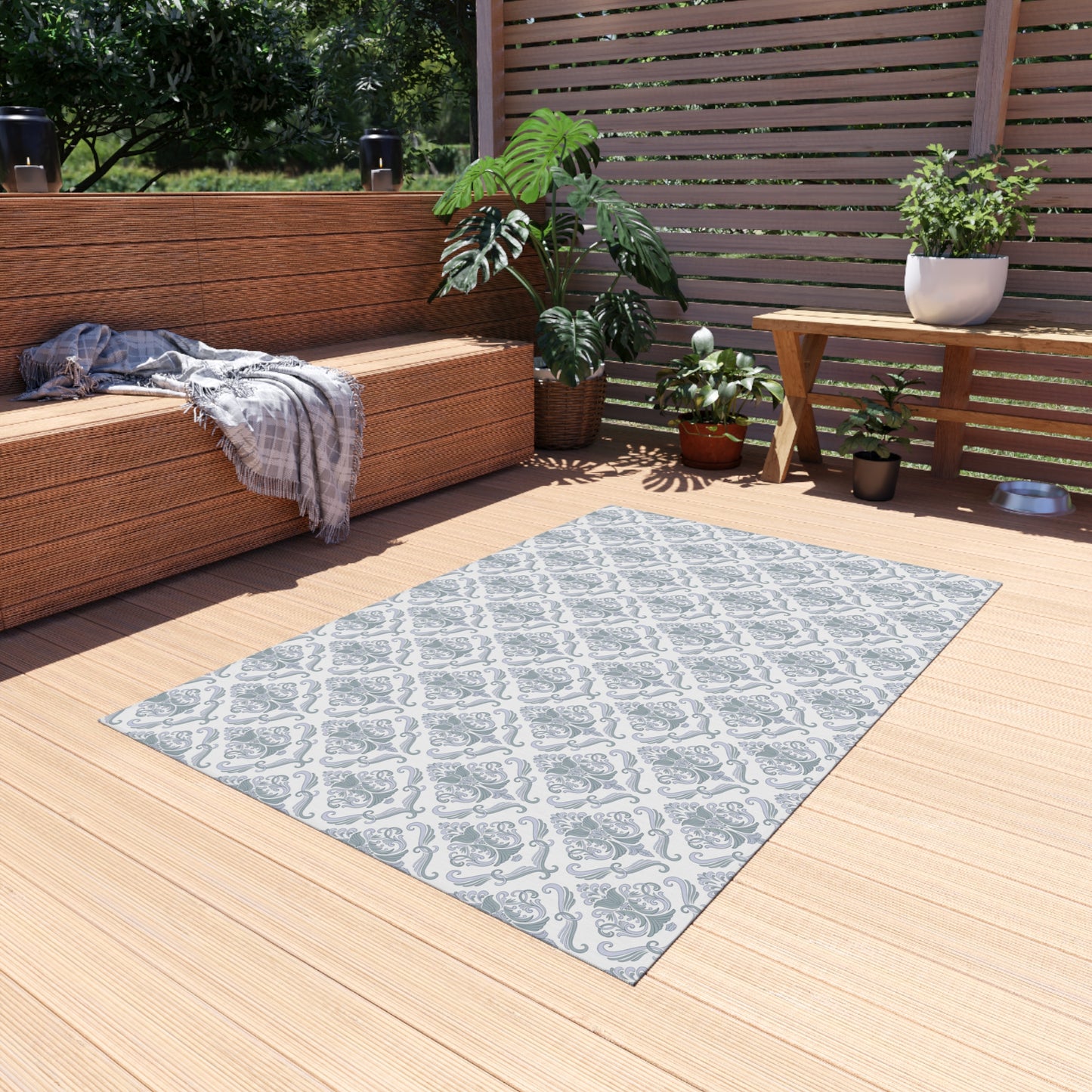 Chenille Print Pattern Outdoor Rug with No-Skid Backing Cozy Outdoor Carpet Patio Decor Gazebo Rug Pool Area Decor Outdoor Kitchen Carpet