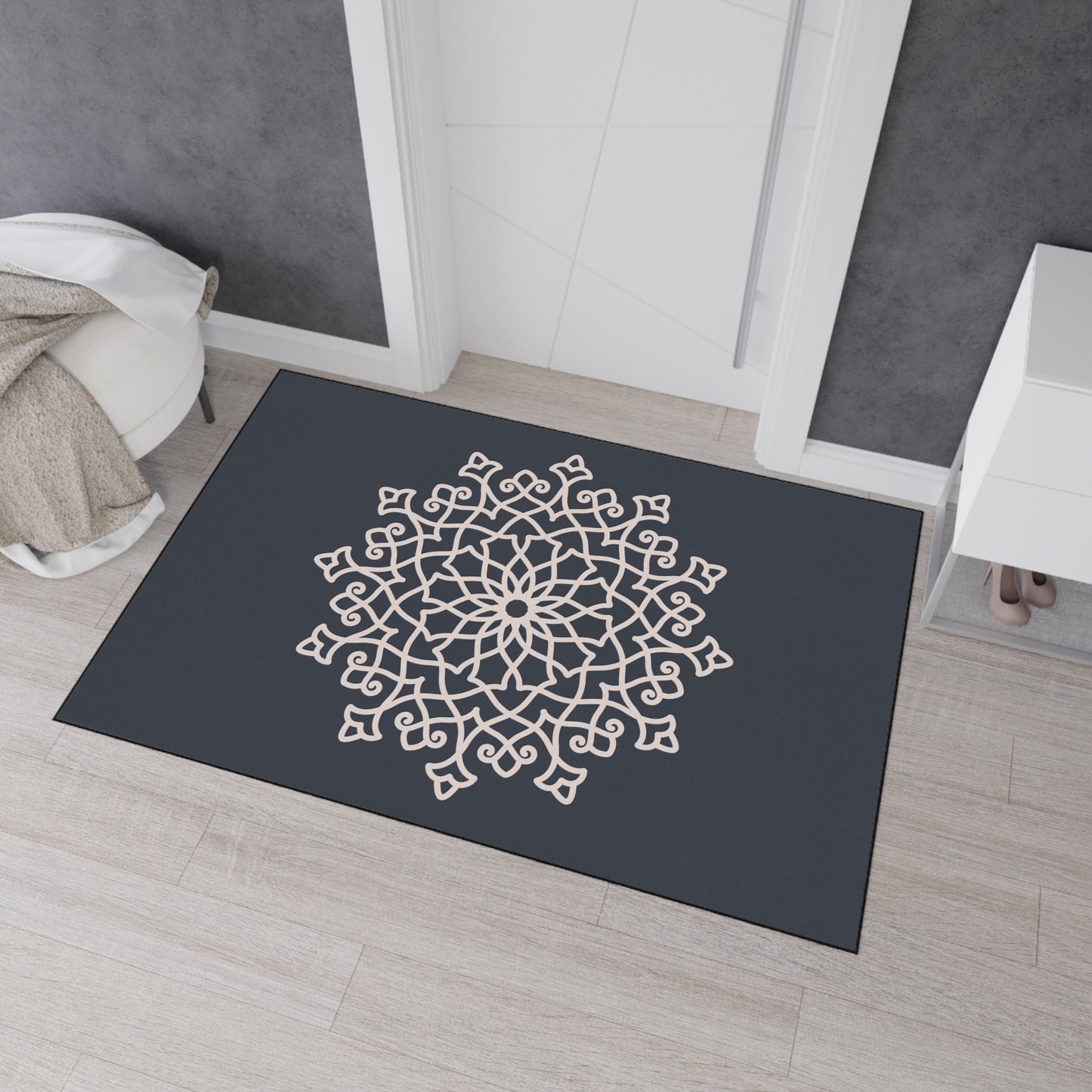 Decorative Heavy Duty Non-Slip Floor Mat Stylish Design Perfect for Entryway Kitchen Décor Grey Geometric Floral Design Rug Bathroom Mat