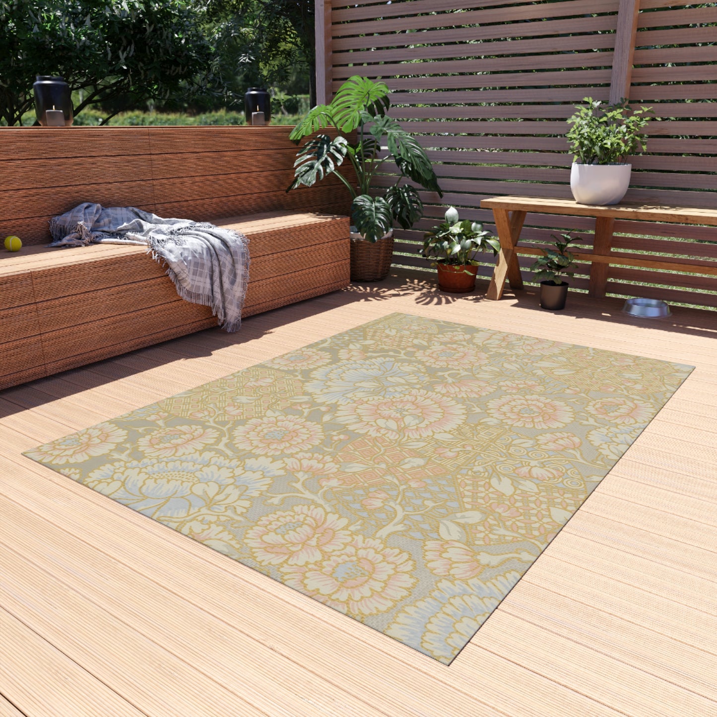 Floral Chenille Outdoor Rug with No-Skid Backing Cozy Outdoor Carpet Patio Decor Gazebo Beachy Rug Pool Area Decor Outdoor Kitchen Carpet